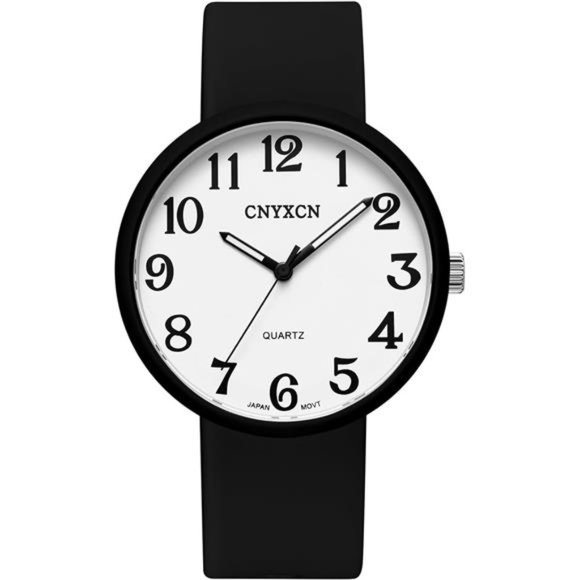 Large Face Easy to Read Watch with White Silicone Band, Water Resistant. - Picture 1 of 6
